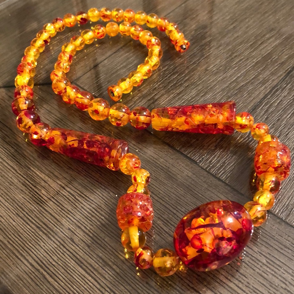 Vintage Faux Amber Beaded Necklace